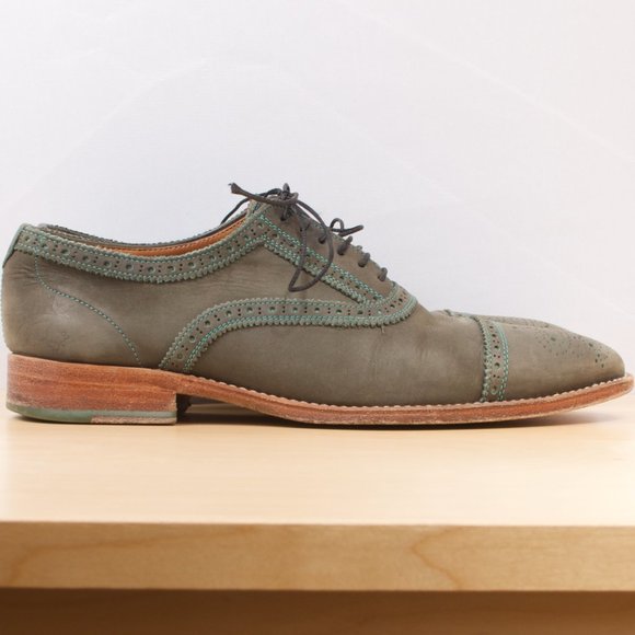 John Fluevog Brandenburg 9 Green Perforated Cap-Toe Oxford Gateways Leather Sole - Picture 3 of 8